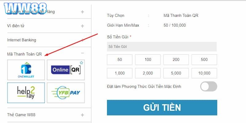 Nạp tiền WW88 vào ví cá cược bằng ví điện tử siêu tiện lợi